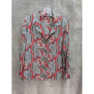 Maximalist Paisley Button Up Shirt Women 12 Red Gray Vintage Office Aesthetic